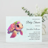 Invitation Tortue de mer rose Whimsical & mignon (Debout devant)