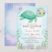 Invitation Tortue de mer sous le Baby shower marin (Devant / Derrière)