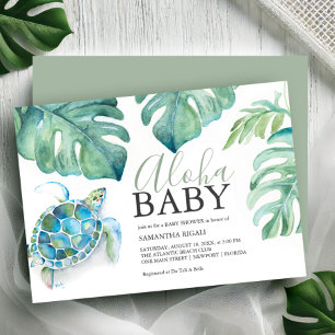 Invitation Tortue de mer tropicale Monstera Feuilles Baby Sho