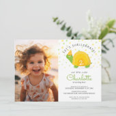 Invitation Tortue, jaune vert, photo d'anniversaire de l'enfa (Debout devant)