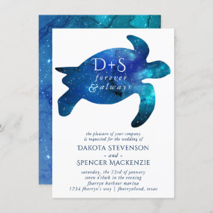 Invitation Tortue marine de Galaxie   Mariage de monogramme