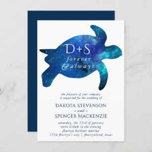 Invitation Tortue marine de Galaxie Mariage de monogramme