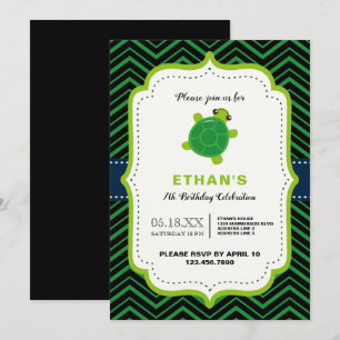 Invitation TORTUE mignonne verte noire kawaii garçons enfants