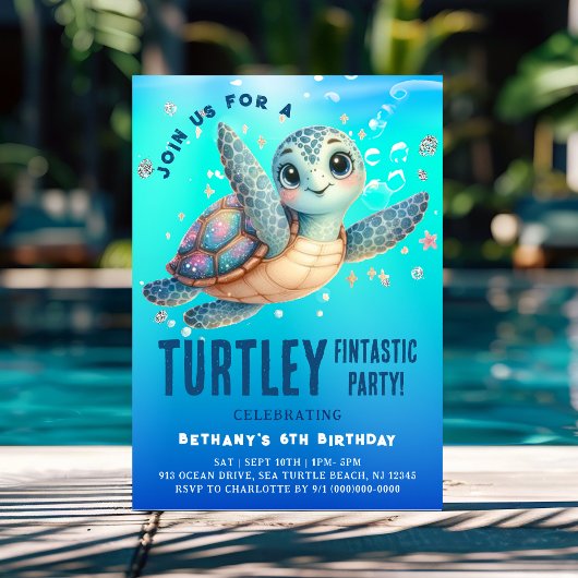 Invitation Tortue sous la mer Anniversaire