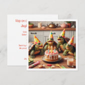 Invitation Tortues célébrant l'anniversaire avec gâteau et ca (Devant / Derrière)