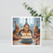 Invitation Tortues célébrant l'anniversaire avec gâteau et ca (Debout devant)