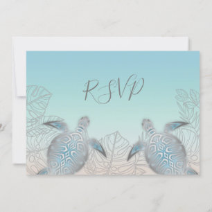 Invitation Tortues de mer argentées Mariage sur la plage turq