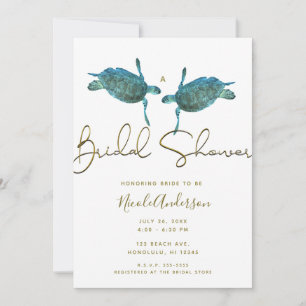 Invitation Tortues de mer bleu sarcelle Gold Beach Baby Showe