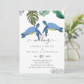 Invitation Tortues de mer Mariage bleu jaune (Debout devant)