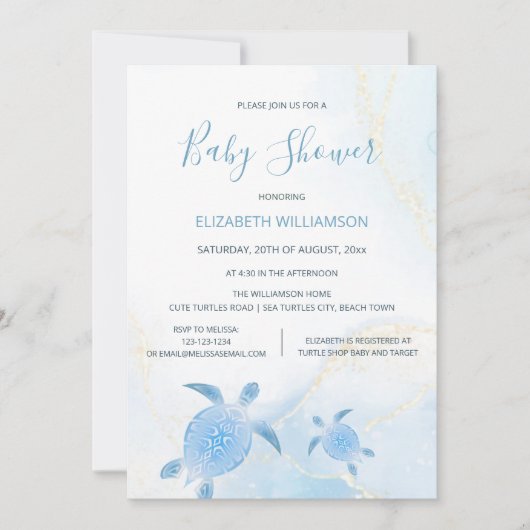 Invitation Tortues d'or QR Code | Baby shower garçon (Devant)