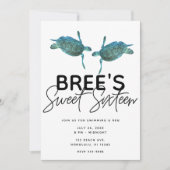 Invitation Tortues Marines Bleu Turquoise Fête Douce 16 Plage (Devant)