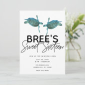 Invitation Tortues Marines Bleu Turquoise Fête Douce 16 Plage (Debout devant)