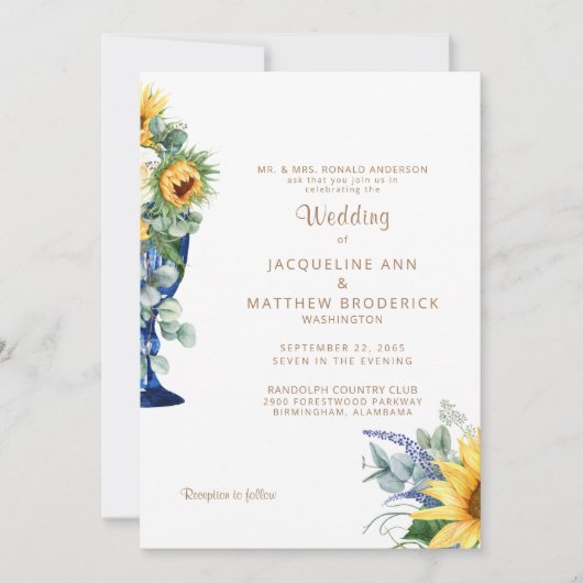 Invitation Toscan Sunflower Mariage Gold Texte (Devant)