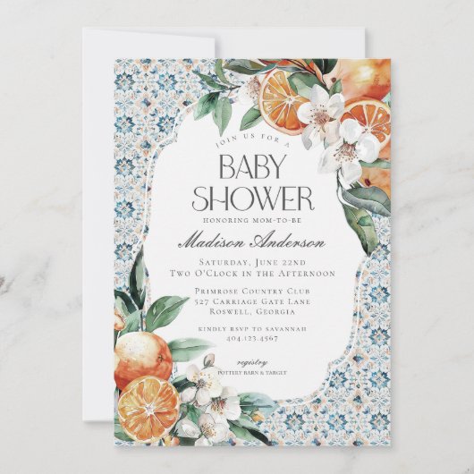 Invitation Toscane Carrelage Côte Italienne Baby shower Invit (Devant)