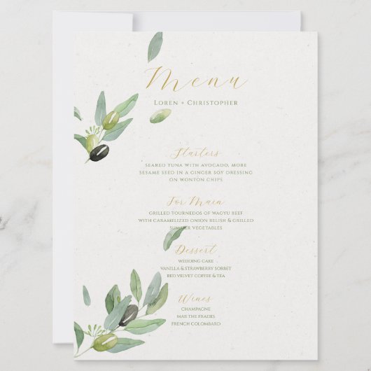 Invitation Toscane Feuille Branche-Mariage Menu (Devant)