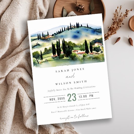 Invitation Toscane Italie Aquarelle Paysage Mariage