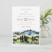 Invitation Toscane Italie Aquarelle Paysage Mariage (Debout devant)