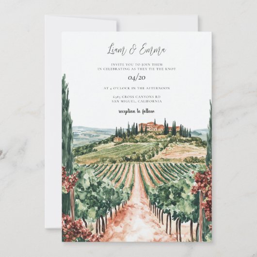Invitation Toscane Italie Aquarelle Vinatge Mariage (Devant)