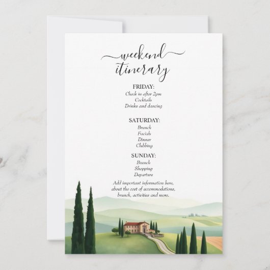 Invitation Toscane Italie destination week-end bachelorette (Dos)