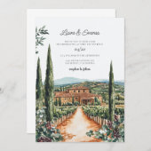 Invitation Toscane Italie Villa Mariage aquarelle (Devant / Derrière)