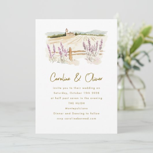 Invitation Toscane Lavender Destination Mariage d'aquarelle (Debout devant)