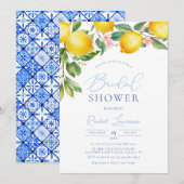 Invitation Toscane Lemons Blue Carrelage Motif Fête des marié (Devant / Derrière)