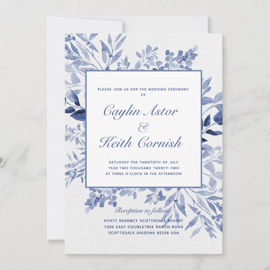Invitation Toscane Mariage de verdure bleue (Devant)