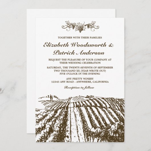 Invitation Toscane : Un mariage rustique dans un vignoble (Devant / Derrière)