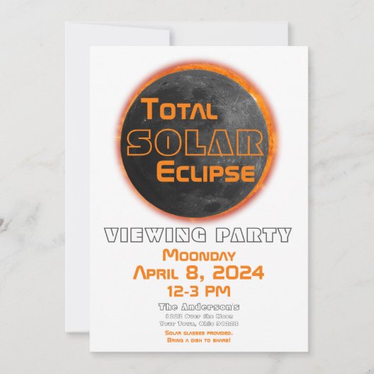Invitation Total Solaire Eclipse 2024 Affichage de la lune Su (Devant)