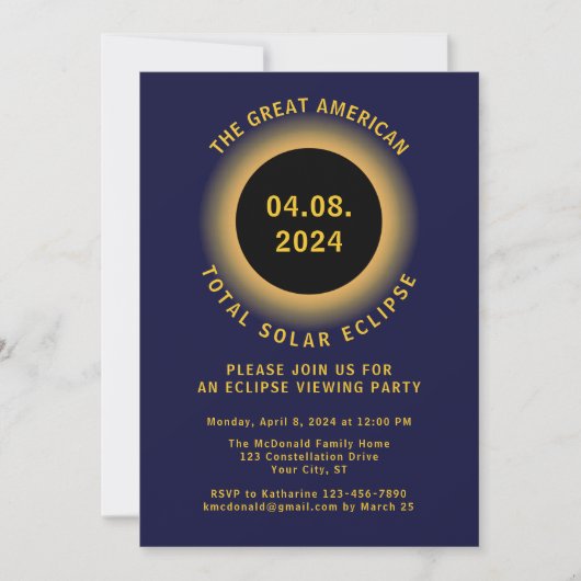 Invitation Total Solaire Eclipse 2024 Visualisation de l'invi (Devant)