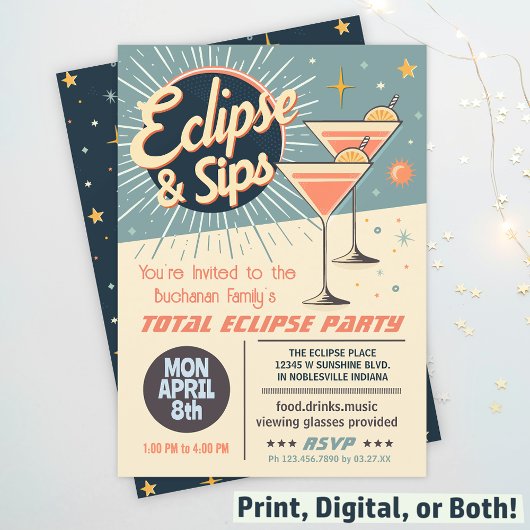 Invitation Total Solaire Eclipse & Sips 2024 Retro Watch Part