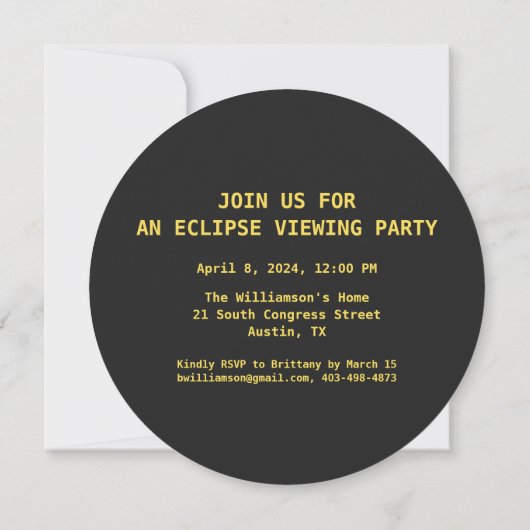 Invitation Total Solaire Eclipse Viewing Party 4.8.2024 USA (Dos)