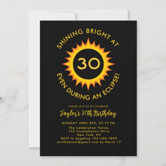 Invitation Total Solar Eclipse 4.8.2024 30ème anniversaire (Devant)