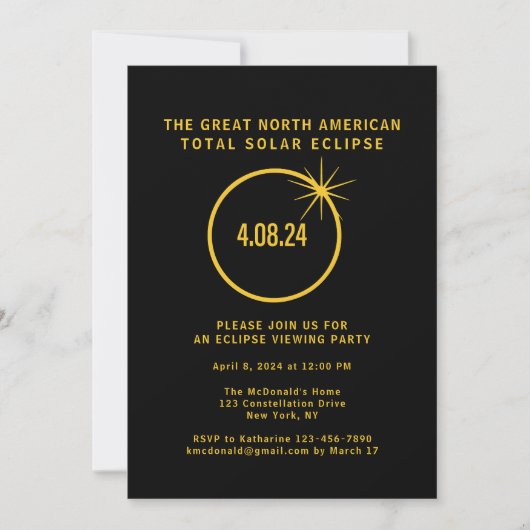 Invitation Total Solar Eclipse 4/8/2024 USA Viewing Party (Devant)