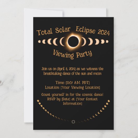 Invitation Total Solar Eclipse - date personnalisée 2024 (Devant)