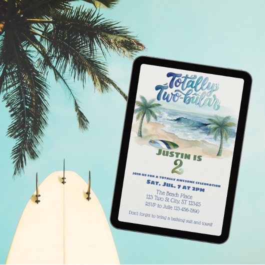 Invitation Totally Two-buillar, Surf 2nd Birthday