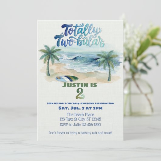 Invitation Totally Two-buillar, Surf 2nd Birthday (Debout devant)