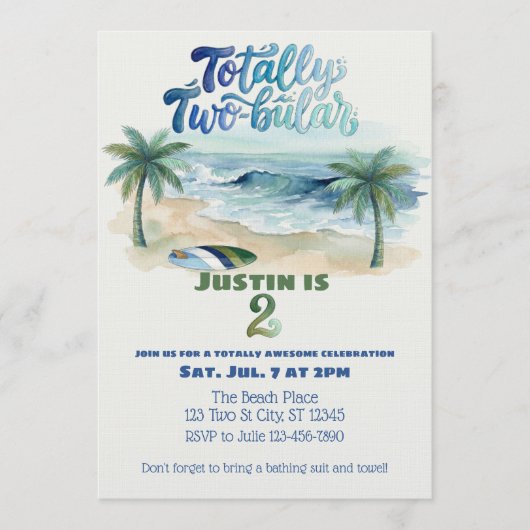 Invitation Totally Two-buillar, Surf 2nd Birthday (Devant)