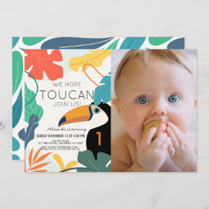 Invitation Toucan Feuille tropicale moderne 1er anniversaire 
