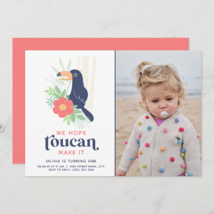 Invitation Toucan Tropical Palm Feuille Photo Anniversaire