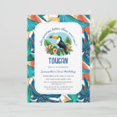 Invitation Toucan Tropical Vibrant Summers Premier anniversai (Debout devant)