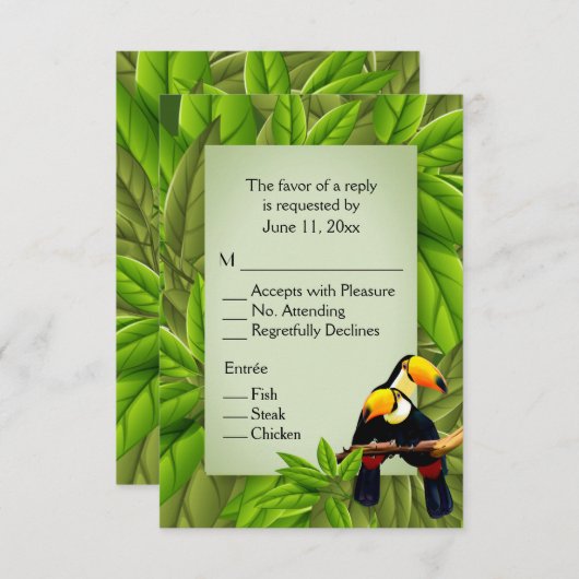 Invitation Toucans de la Jungle RSVP avec Choix de Plat (Devant / Derrière)
