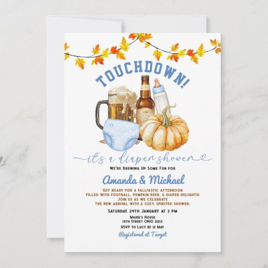 Invitation Touchdown c'est une couche douche Citrouille Bière (Devant)