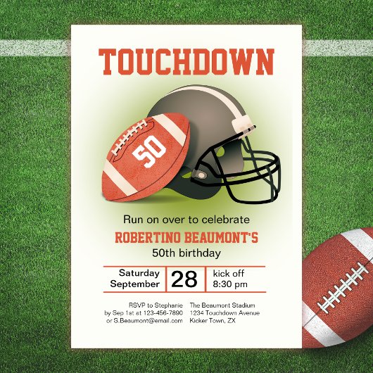 Invitation Touchdown Cinquante Football Vintage 50e anniversa