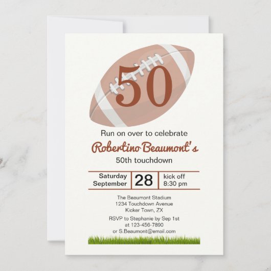 Invitation Touchdown Fifty Funny Football 50e anniversaire (Devant)