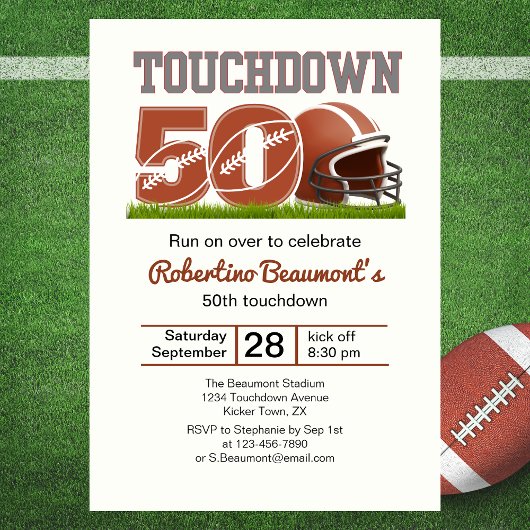 Invitation Touchdown Fifty Funny Football 50e anniversaire