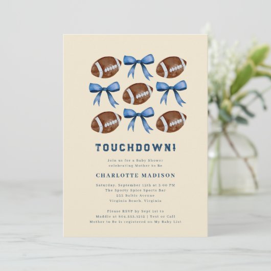 Invitation Touchdown Football and Bows Baby Shower (Debout devant)