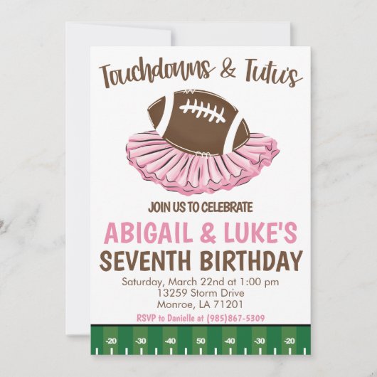 Invitation Touchdown's and Tutu's Birthday (Devant)