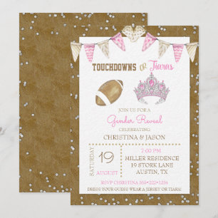 Invitation Touchdowns ou Tiaras Aquarelle Rose Révélation du