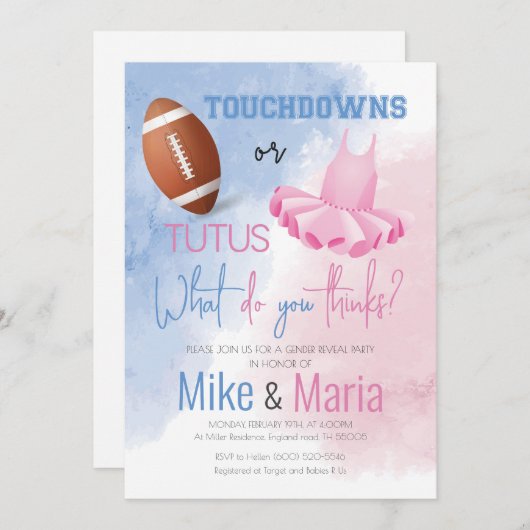 Invitation Touchdowns ou Tutus (Devant / Derrière)